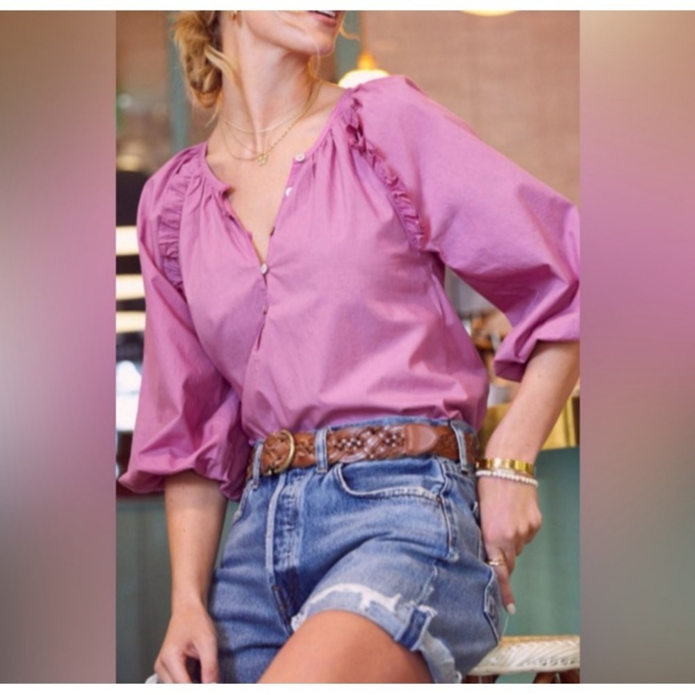 NWT Cleobella Jess Blouse Azalea Cotton Puff Sleeve Ruffles Gathers SZ XS